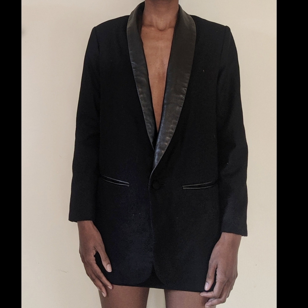 Black blazer jacket with leather trim